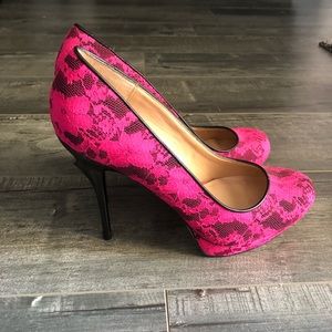 Dolce Vita Pink and Black Floral Print Heels